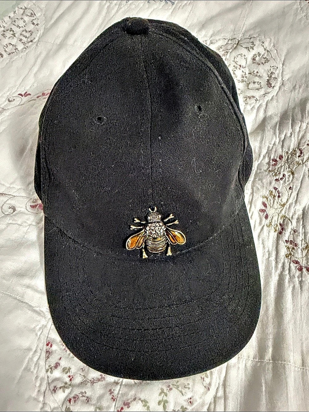 Black Bee Embellished Baseball Cap adult adjustable